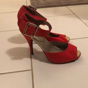 New Red ankle strap heels